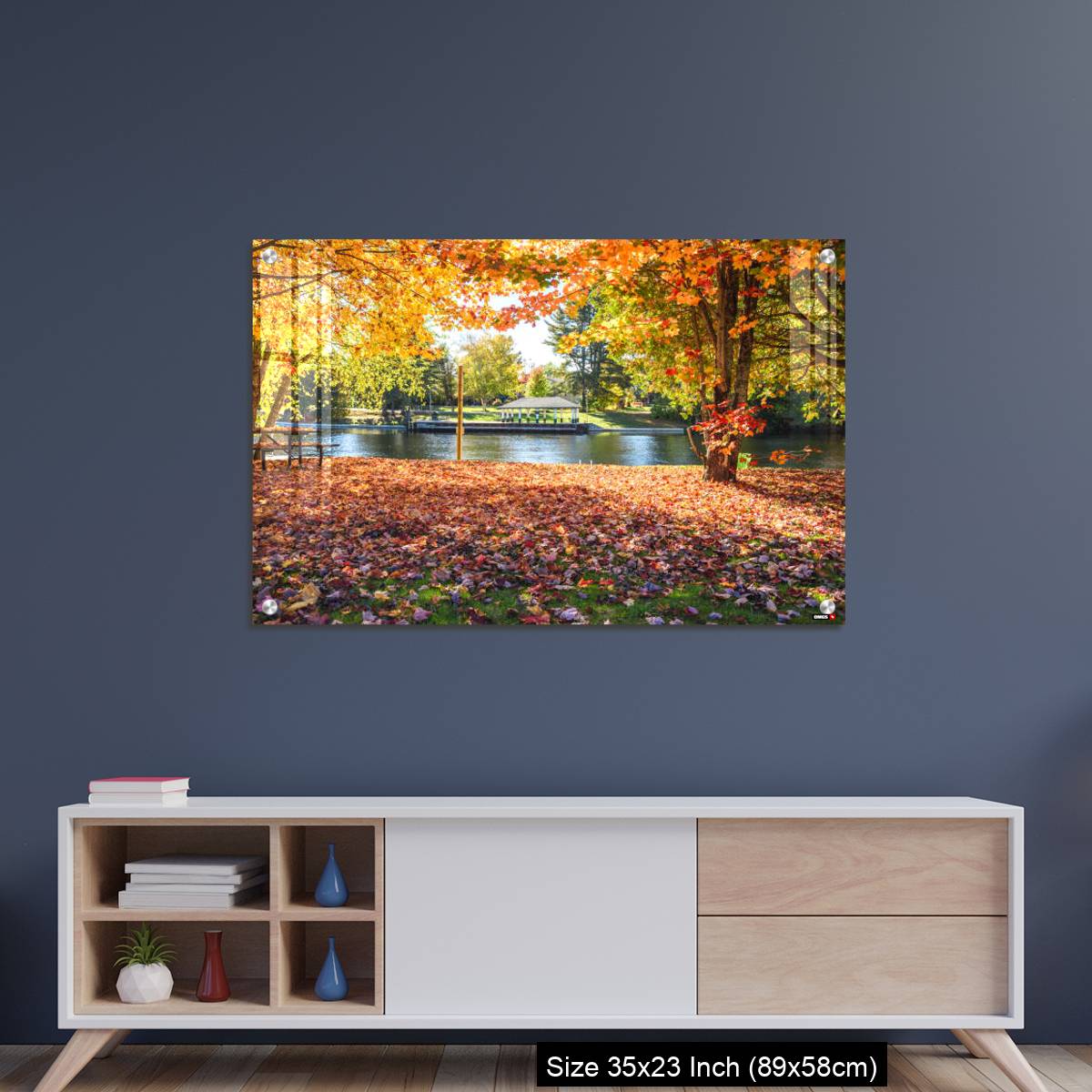 OMGs Acrylic Wall Decor – Deserted riverside park covered in fallen leaves on a sunny autumn day - Image 8