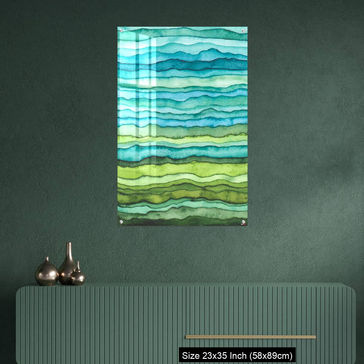 OMGs Acrylic Wall Decor – Blue and Green Waves. Hand Drawn Watercolor Background - Image 9