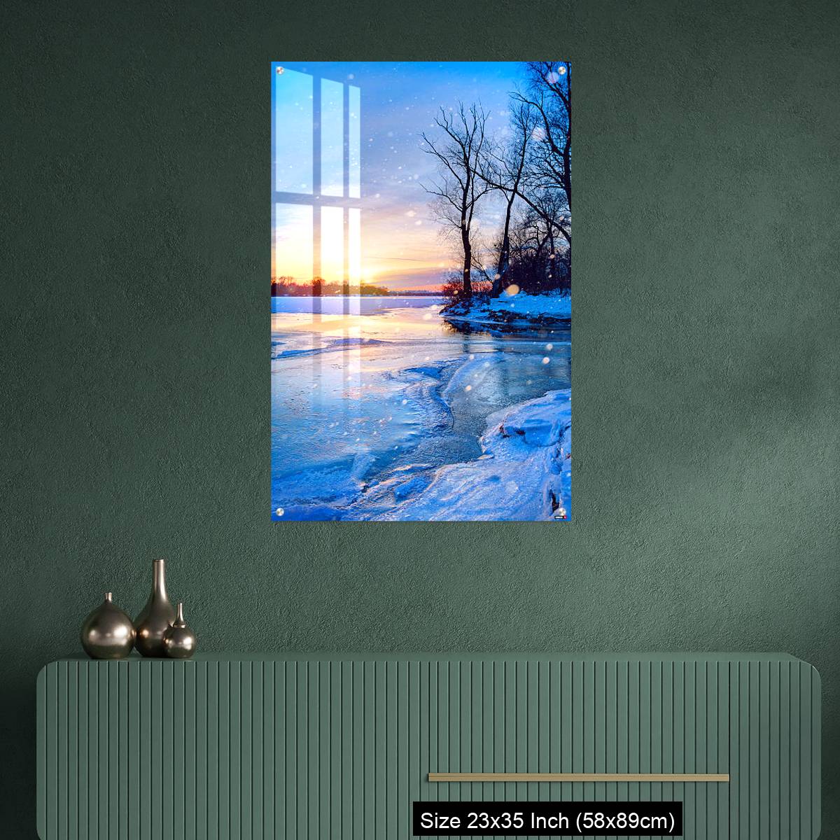 OMGs Acrylic Wall Decor – winter landscape panorama; sunset on the frozen river - Image 9