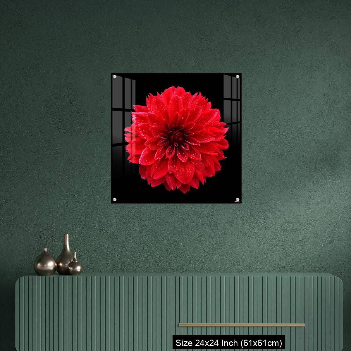 OMGs Acrylic Wall Decor – Red dahlia,like a ball of fire,on black background - Image 9