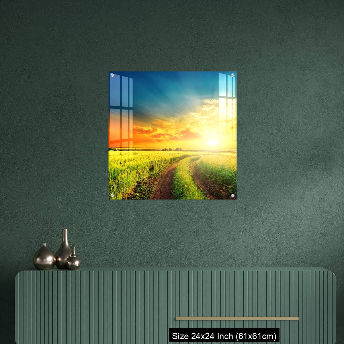 OMGs Acrylic Wall Decor – good sunset and road in green fields - Image 9