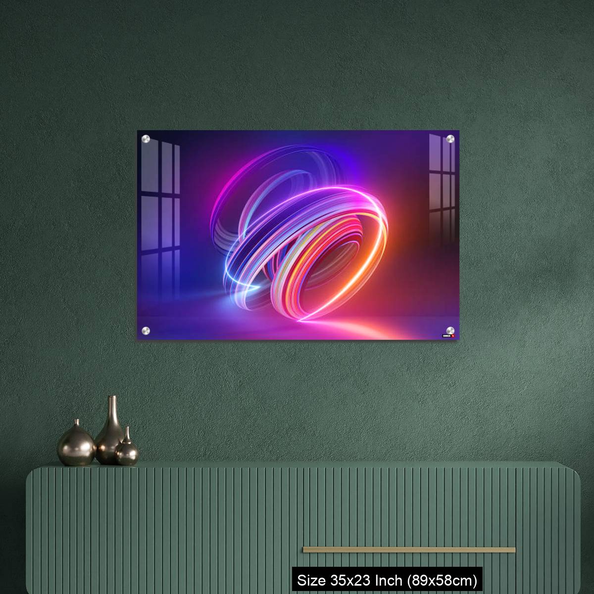 OMGs Acrylic Wall Decor – Colorful background with abstract shape glowing in ultraviolet spectrum, curvy neon lines - Image 9