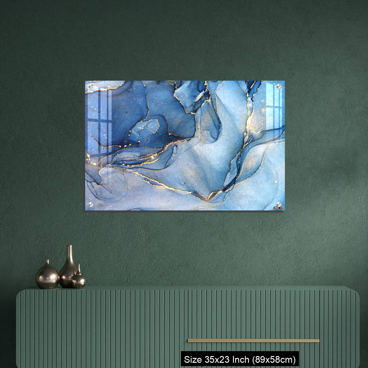 OMGs Acrylic Wall Decor – Abstract blue liquid watercolor background with golden stains - Image 9