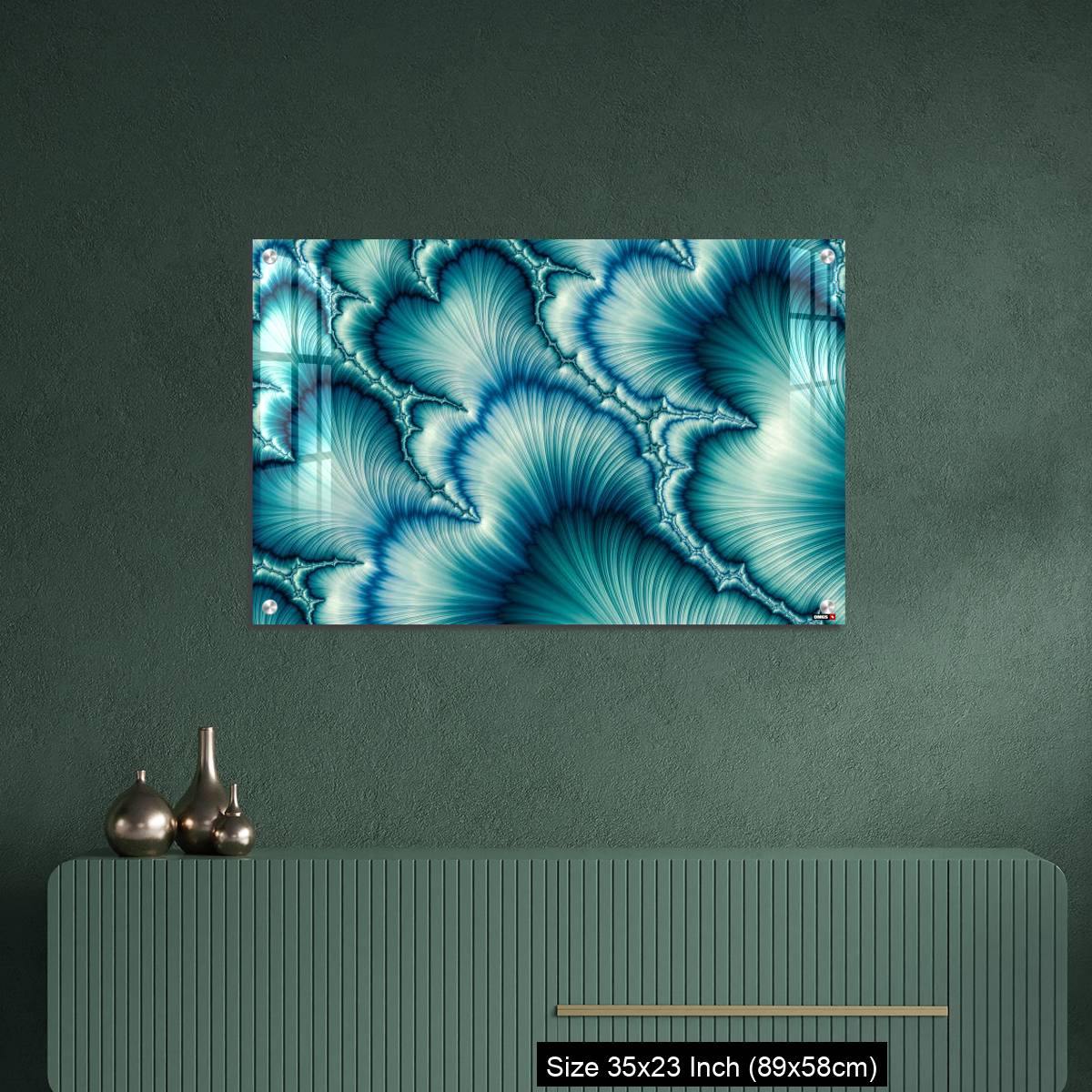 OMGs Acrylic Wall Decor – Aqua and Green psychedelic fractal background like floral petal - Image 9