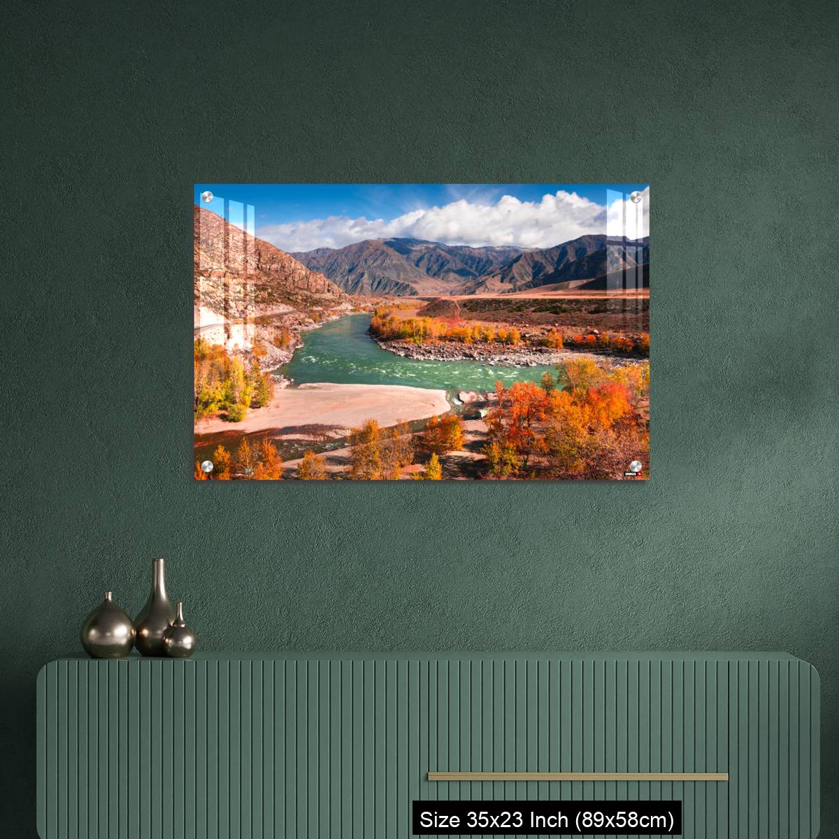 OMGs Acrylic Wall Decor – Autumn landscape of Katun river and mountains with yellow trees in Altai, Siberia, Russia. - Image 9