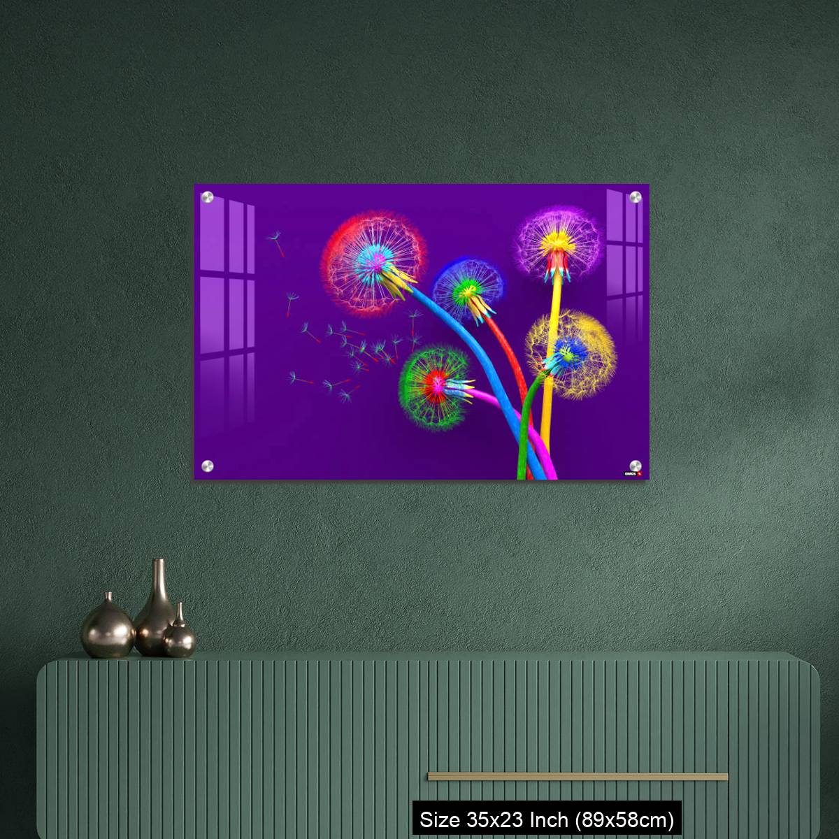OMGs Acrylic Wall Decor – Bouquet of five flowers of blossoming dandelions of unusual colorful colors - Image 9