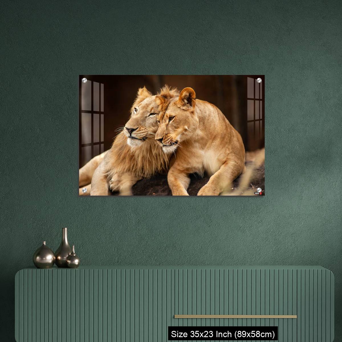OMGs Acrylic Wall Decor – Male and Female Lions  lying down together on the ground - Image 9