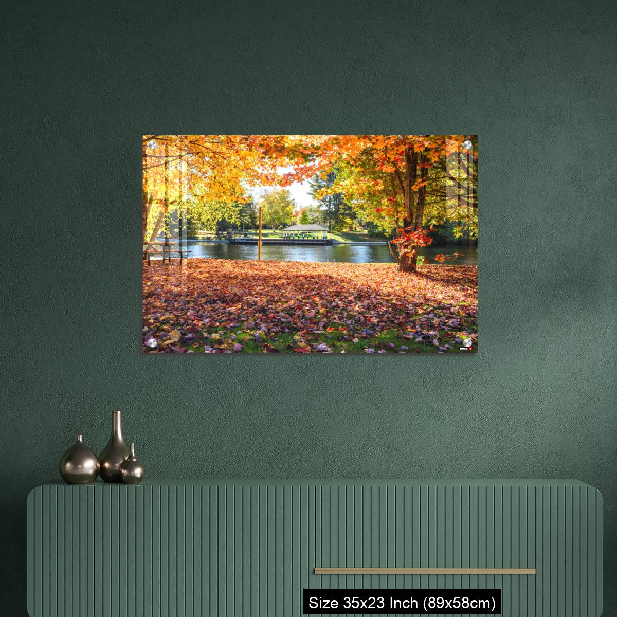 OMGs Acrylic Wall Decor – Deserted riverside park covered in fallen leaves on a sunny autumn day - Image 9