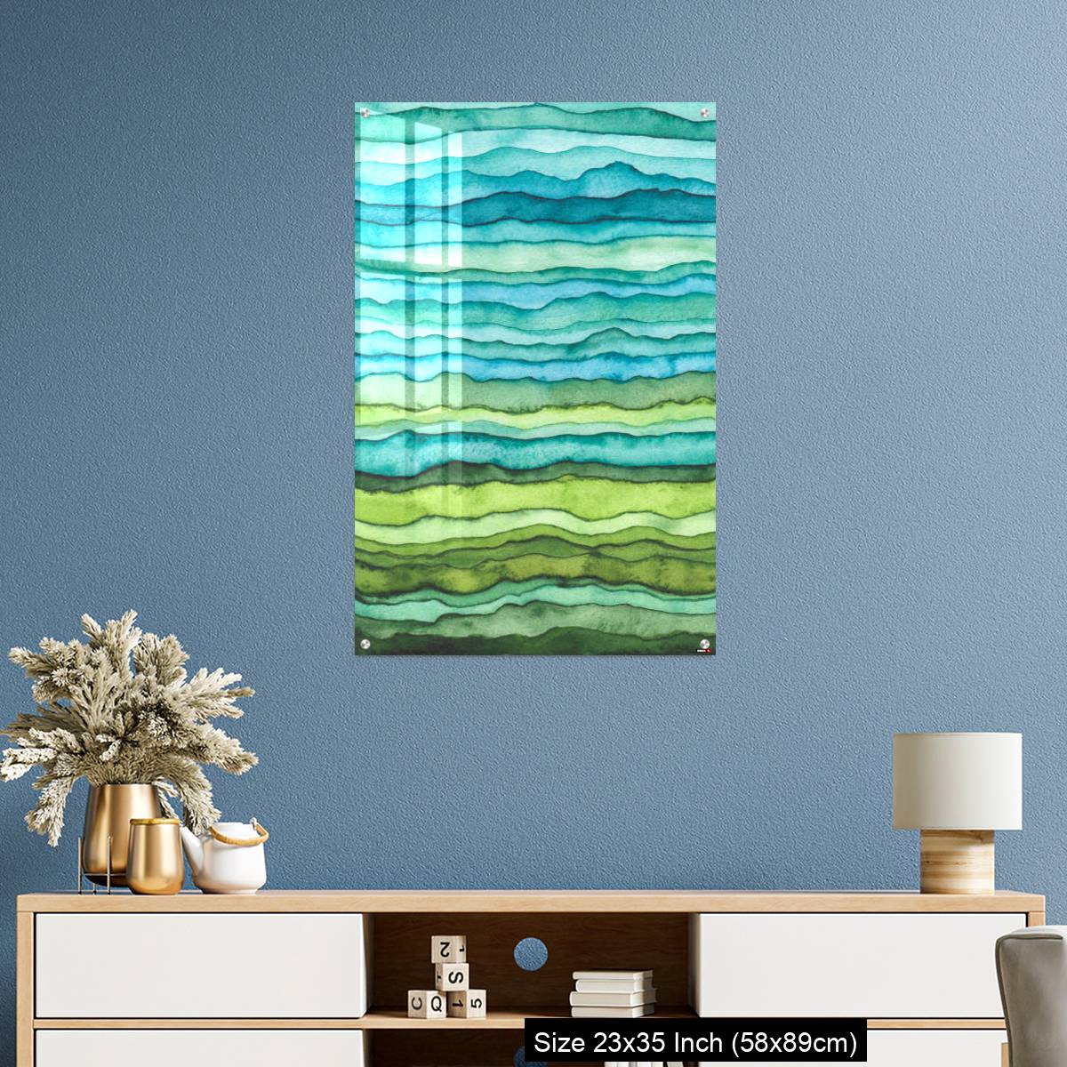 OMGs Acrylic Wall Decor – Blue and Green Waves. Hand Drawn Watercolor Background - Image 10