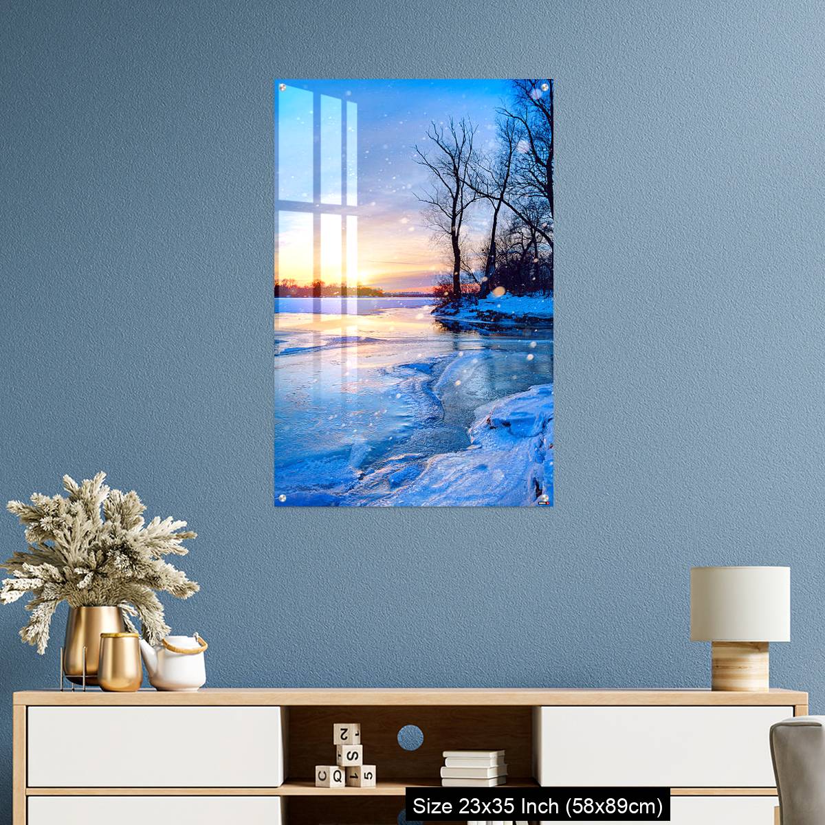 OMGs Acrylic Wall Decor – winter landscape panorama; sunset on the frozen river - Image 10