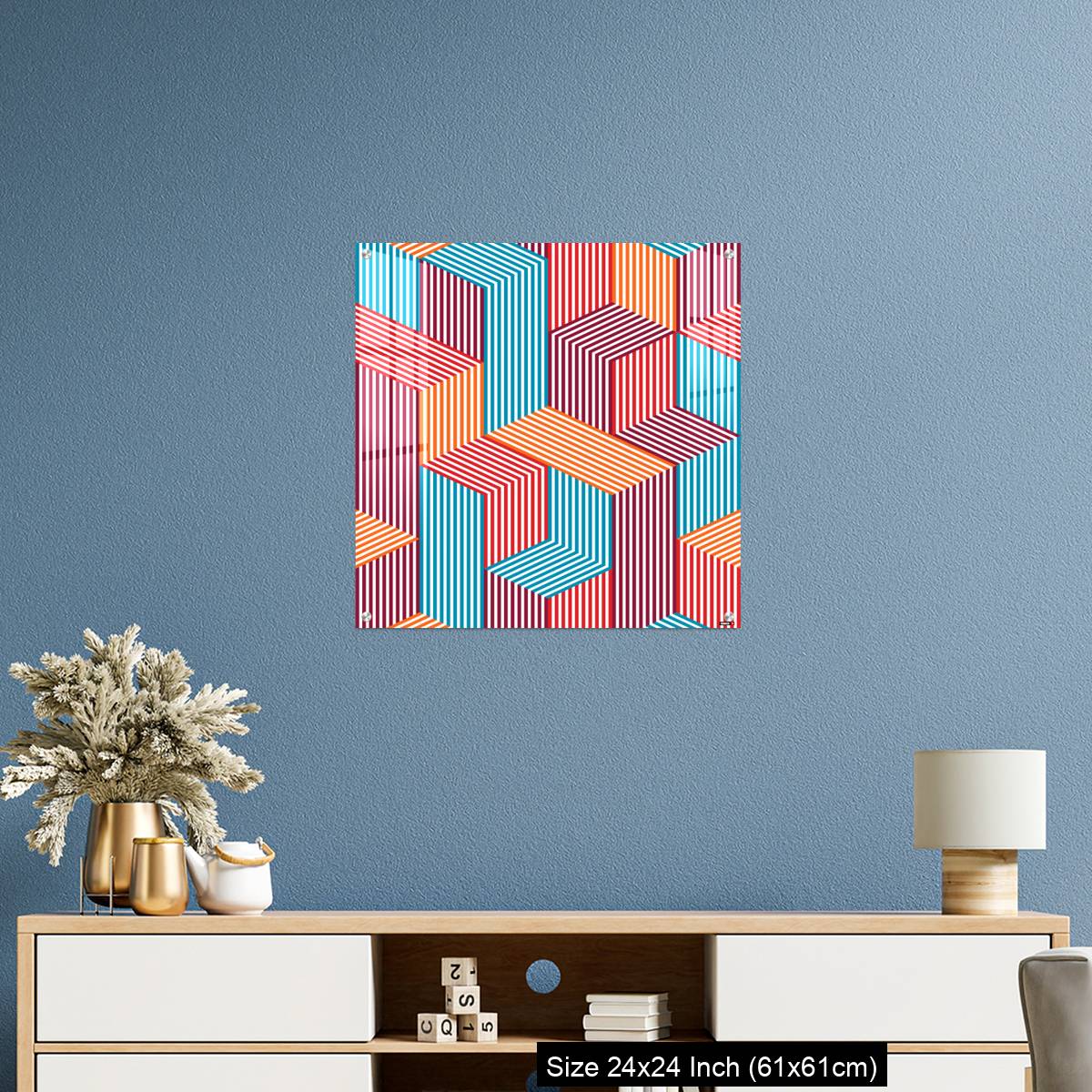 OMGs Acrylic Wall Decor – 3D dimensional lined cubes seamless pattern, geometric endless texture with lines and boxes - Image 10