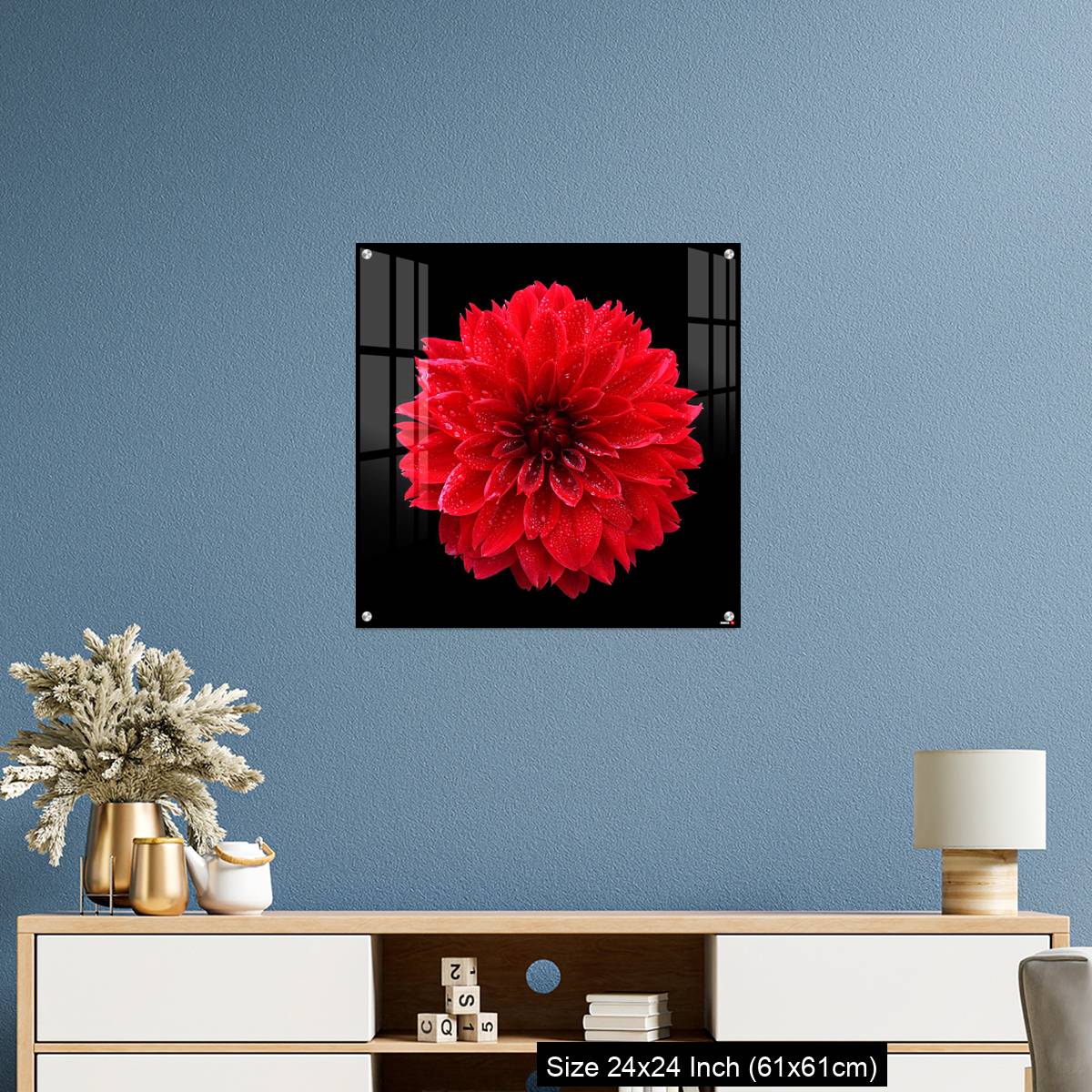OMGs Acrylic Wall Decor – Red dahlia,like a ball of fire,on black background - Image 10