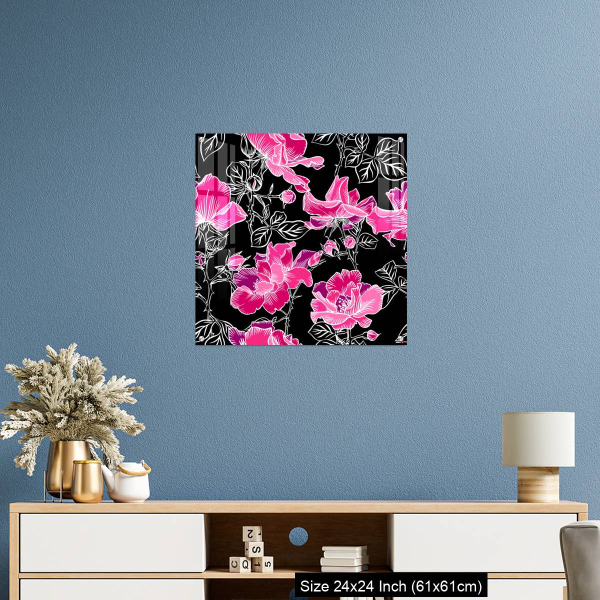 OMGs Acrylic Wall Decor – Seamless pattern with blossom red large roses petals buds and leaves. - Image 10