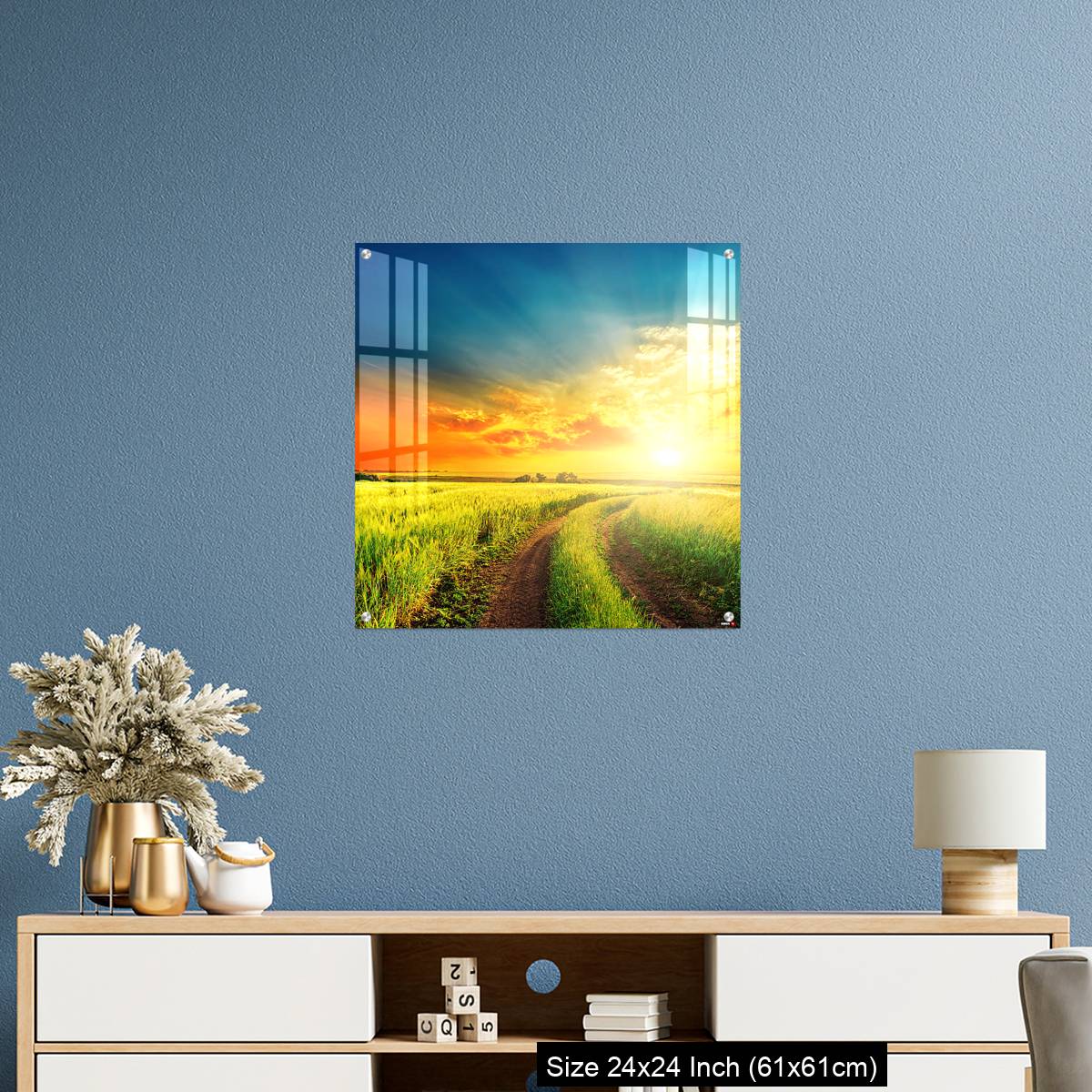 OMGs Acrylic Wall Decor – good sunset and road in green fields - Image 10