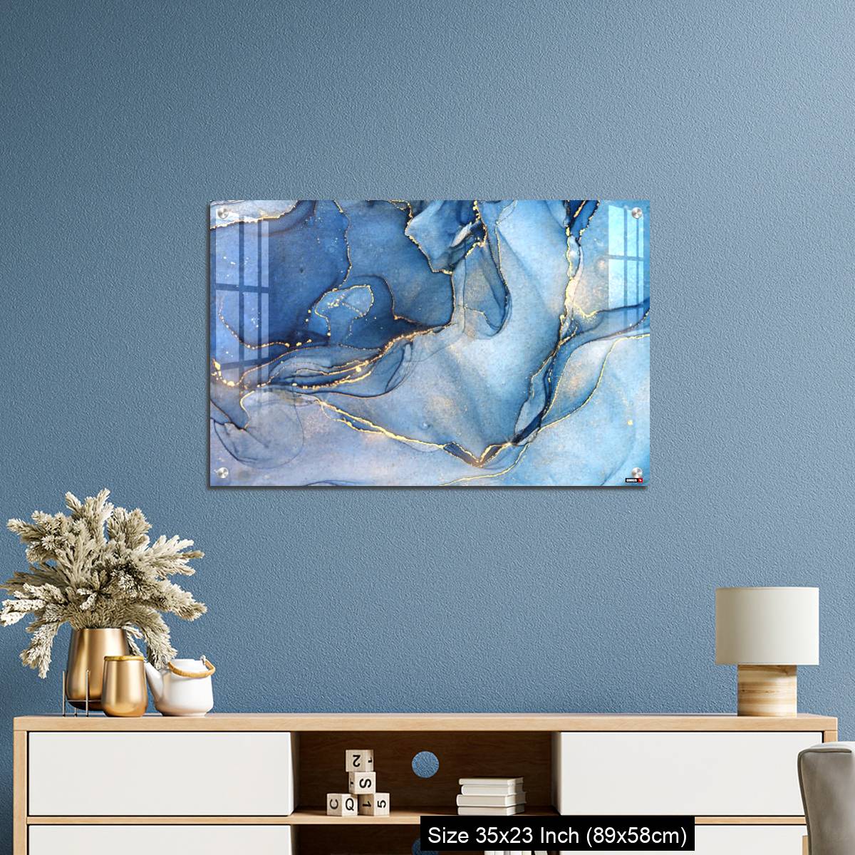 OMGs Acrylic Wall Decor – Abstract blue liquid watercolor background with golden stains - Image 10