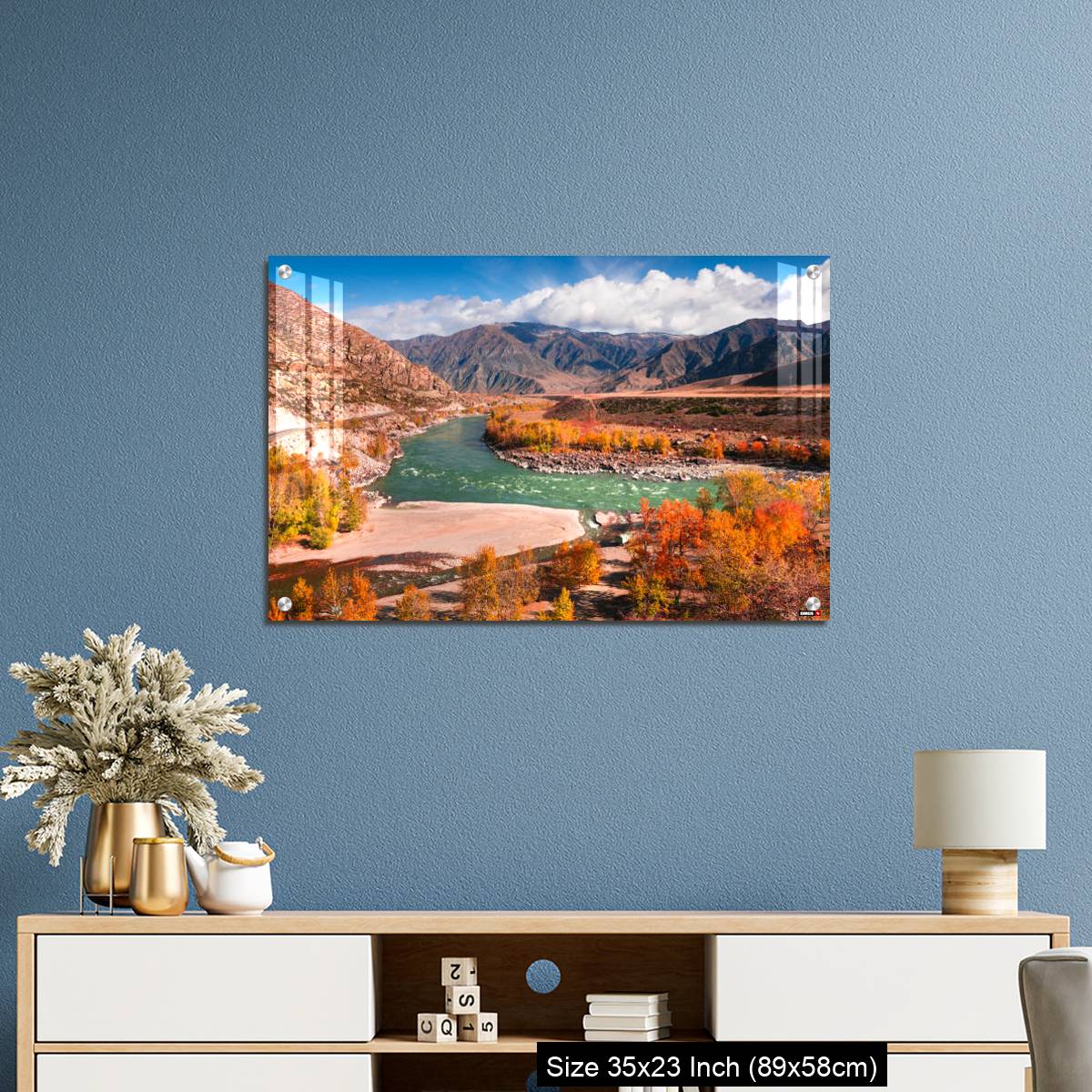 OMGs Acrylic Wall Decor – Autumn landscape of Katun river and mountains with yellow trees in Altai, Siberia, Russia. - Image 10