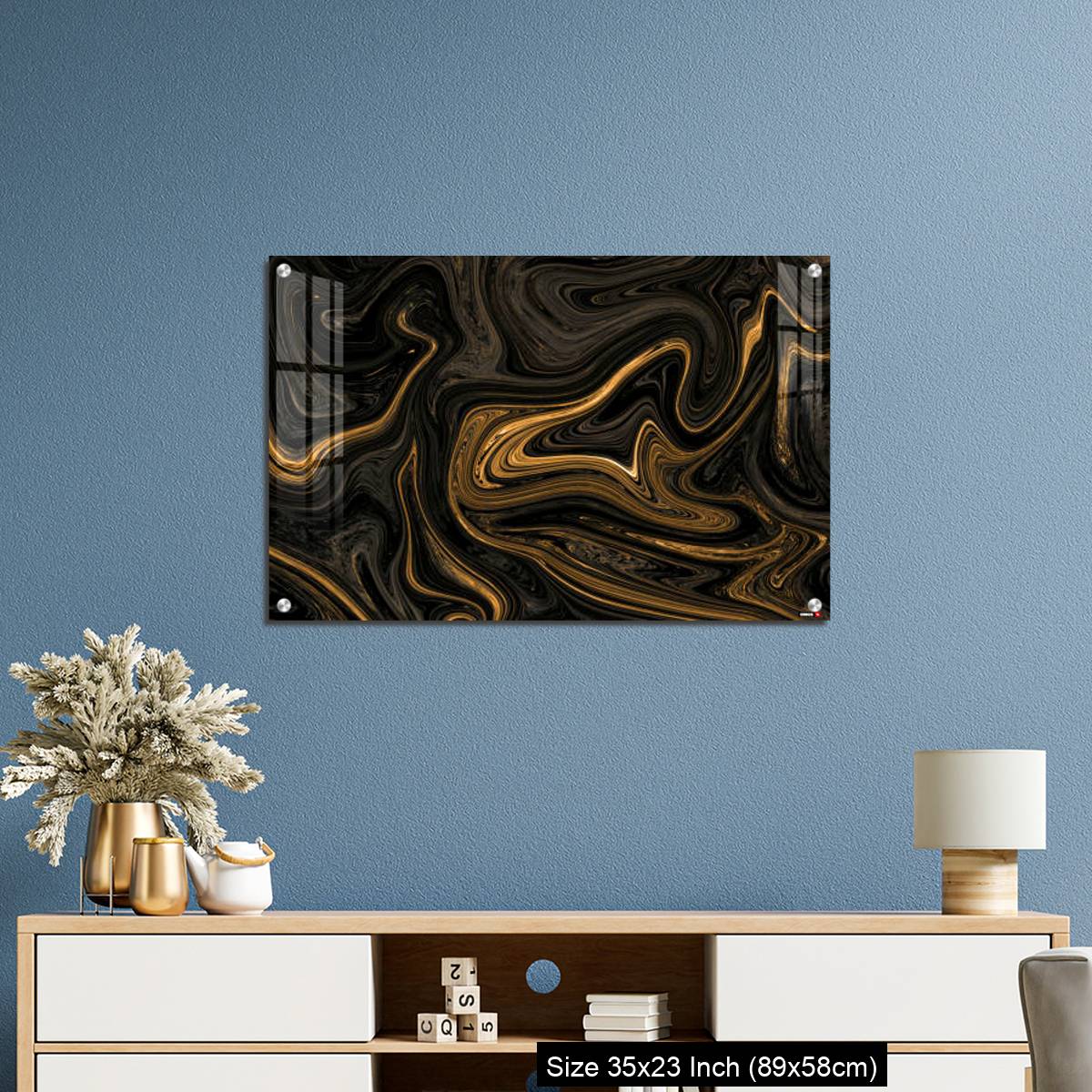 OMGs Acrylic Wall Decor – Black Golden Liquied Pattern Background With Design For Wall, Floor - Image 10