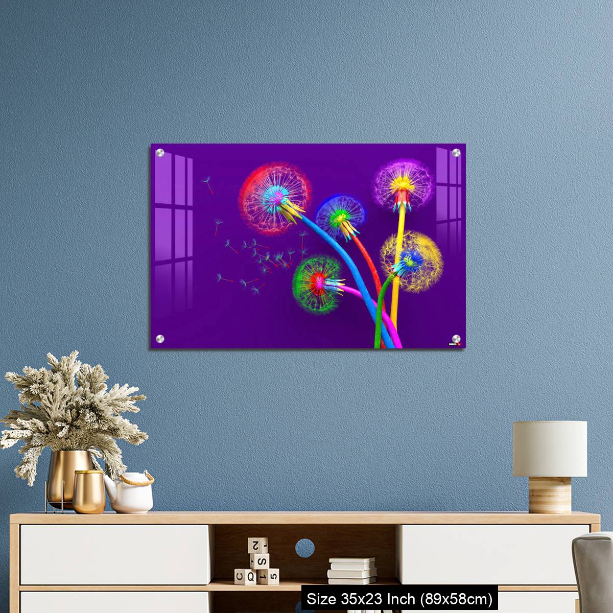 OMGs Acrylic Wall Decor – Bouquet of five flowers of blossoming dandelions of unusual colorful colors - Image 10