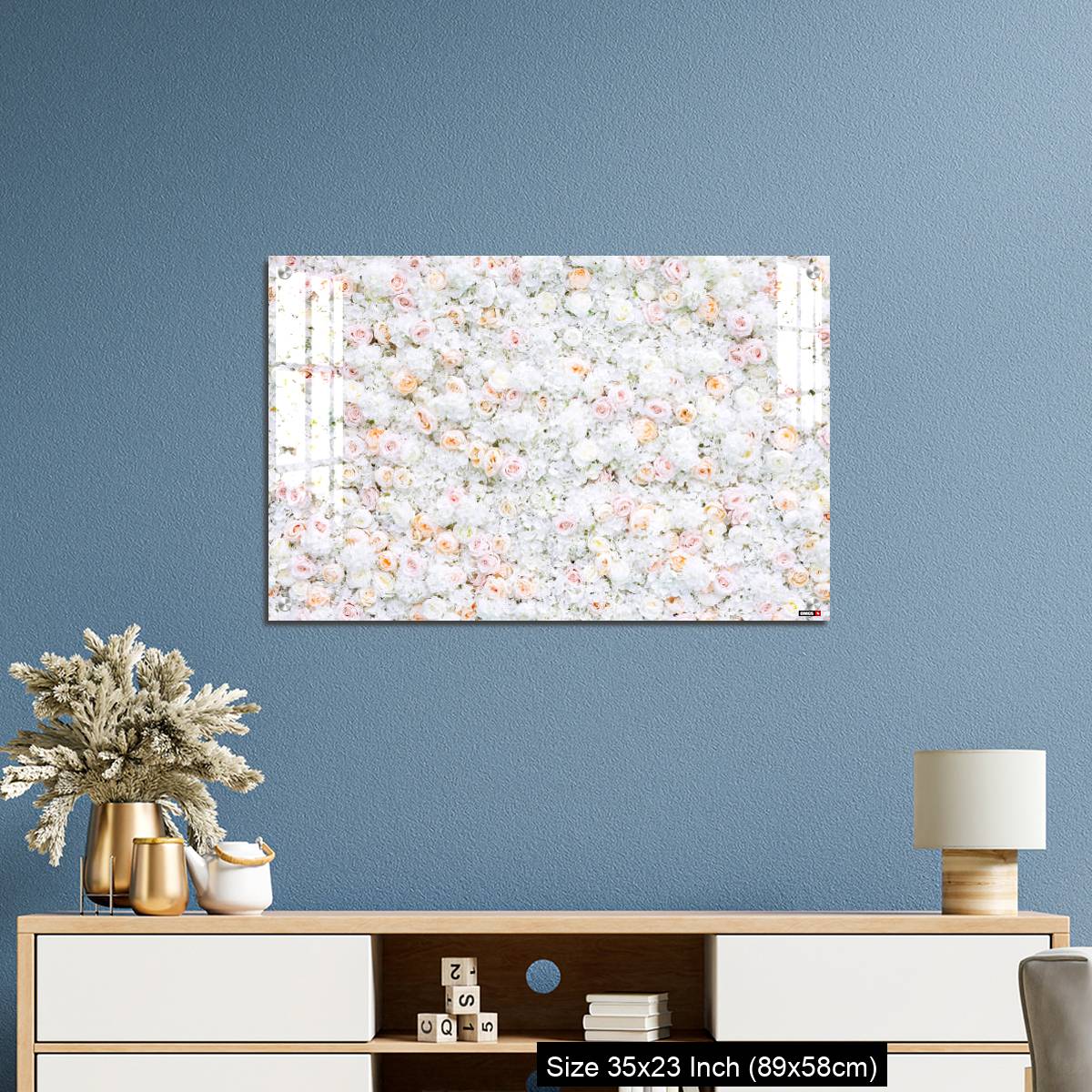 OMGs Acrylic Wall Decor – Flowers wall background with white and light orange roses. - Image 10
