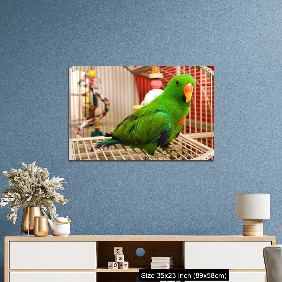 OMGs Acrylic Wall Decor – Green parrot perched on the open door of its cage - Image 10