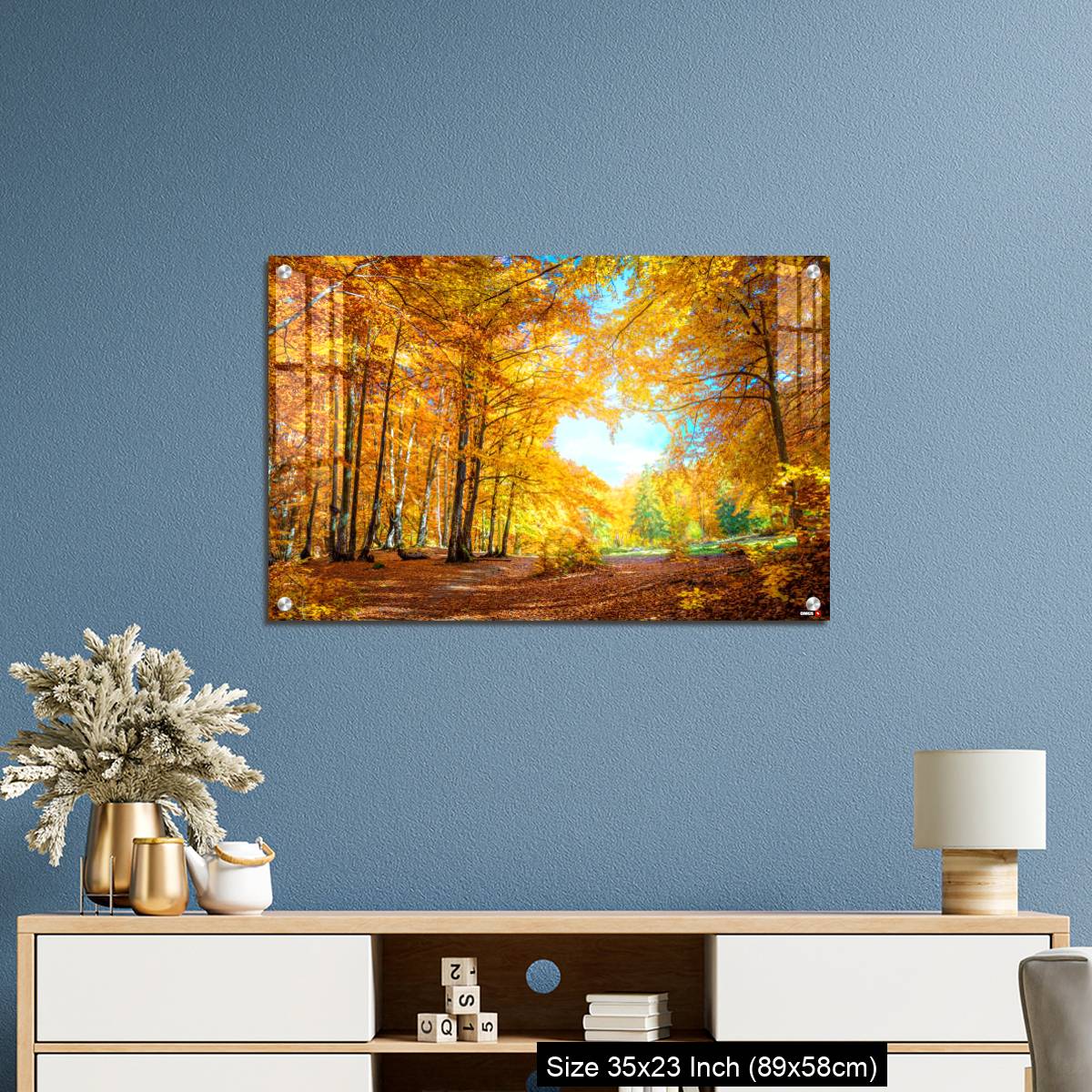 OMGs Acrylic Wall Decor – Heart of autumn - yellow orange trees in forest with heart shape, sunny weather, good day - Image 10