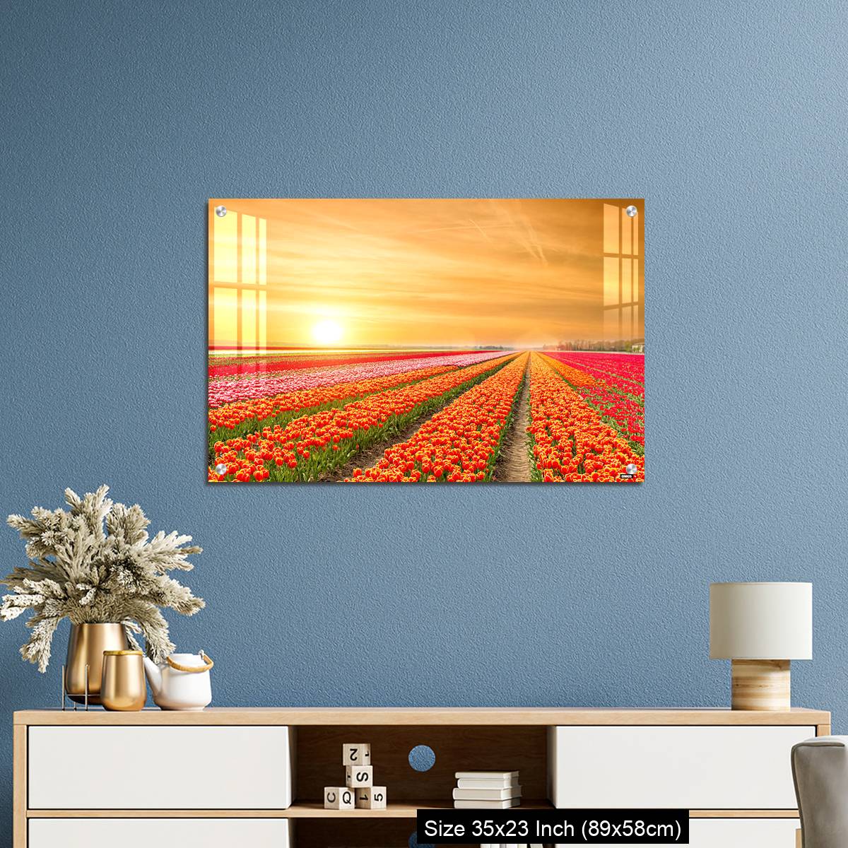 OMGs Acrylic Wall Decor – Landscape of Netherlands tulips with sunlight in Netherlands. - Image 10