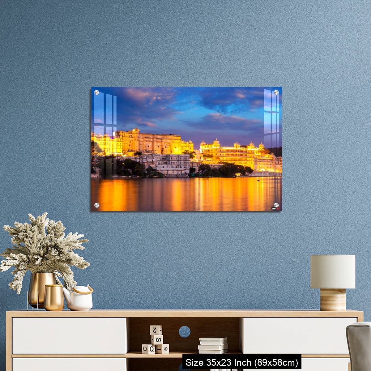 OMGs Acrylic Wall Decor – Udaipur City Palace in the evening view. Udaipur, India - Image 10