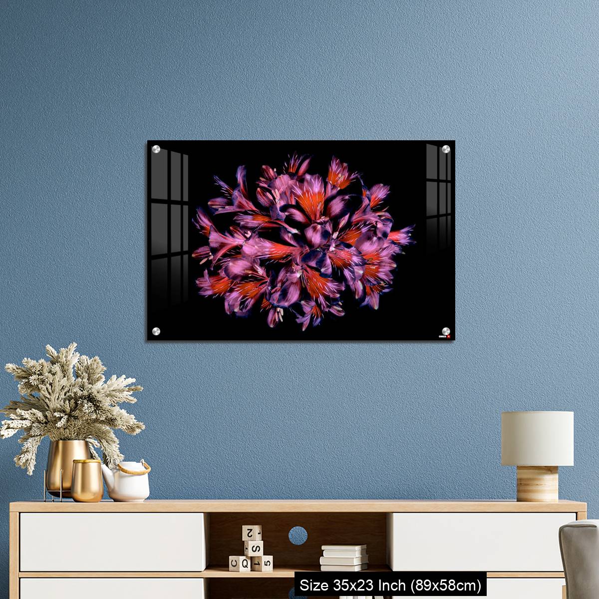 OMGs Acrylic Wall Decor – Vibrant coloured floral abstract design using Peruvian lilies with black background - Image 10