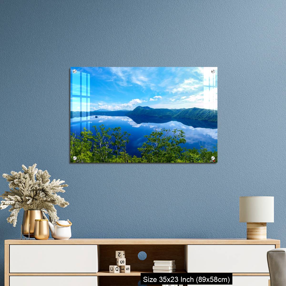OMGs Acrylic Wall Decor – panoramic view of a lake reflecting sky. Lake Mashu,Akan National Park,Japan. - Image 10