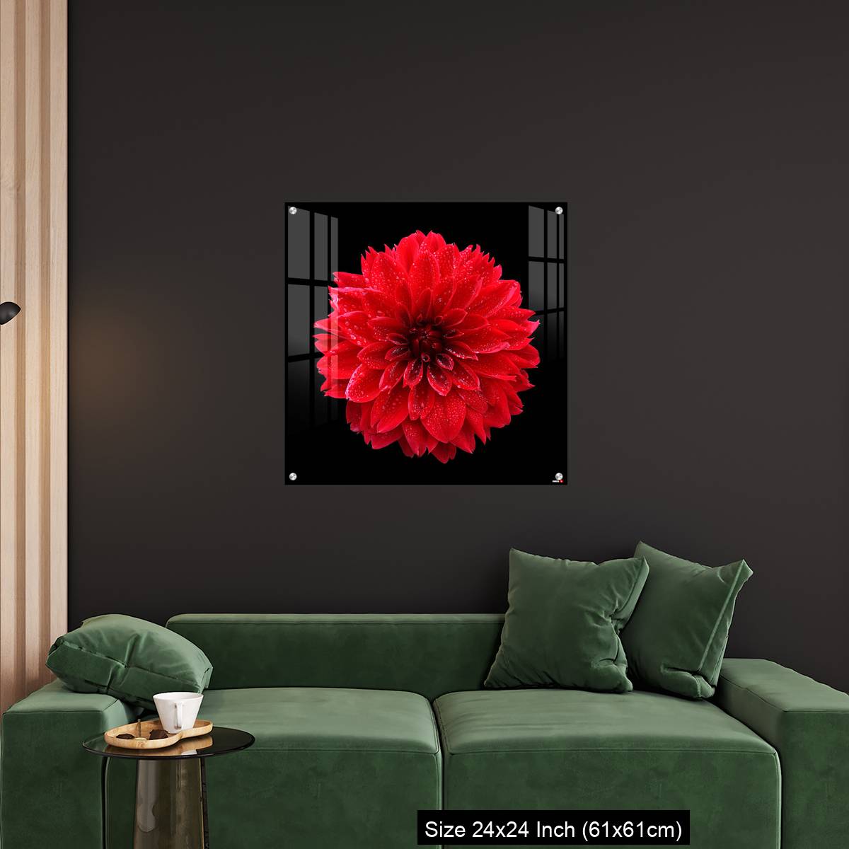 OMGs Acrylic Wall Decor – Red dahlia,like a ball of fire,on black background - Image 11