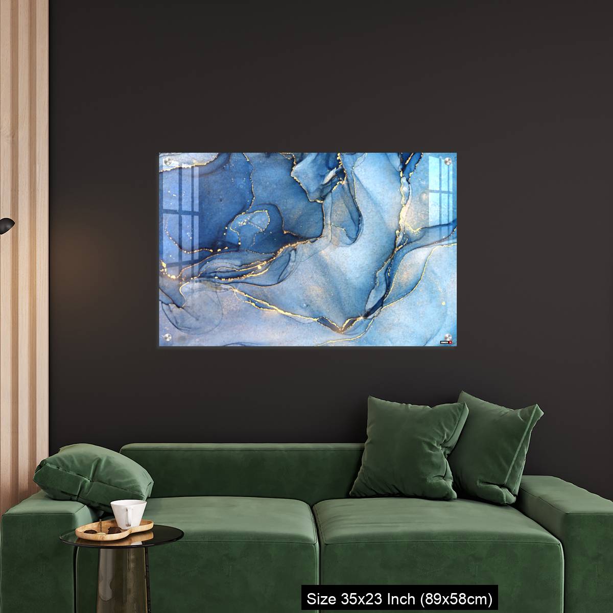 OMGs Acrylic Wall Decor – Abstract blue liquid watercolor background with golden stains - Image 11