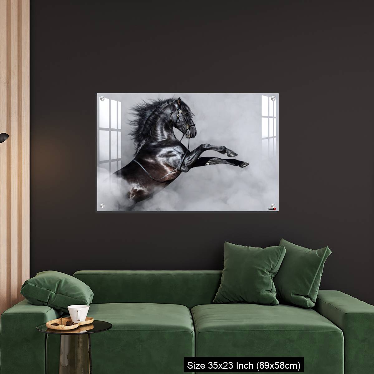 OMGs Acrylic Wall Decor – Black Andalusian horse rearing in smoke. - Image 11