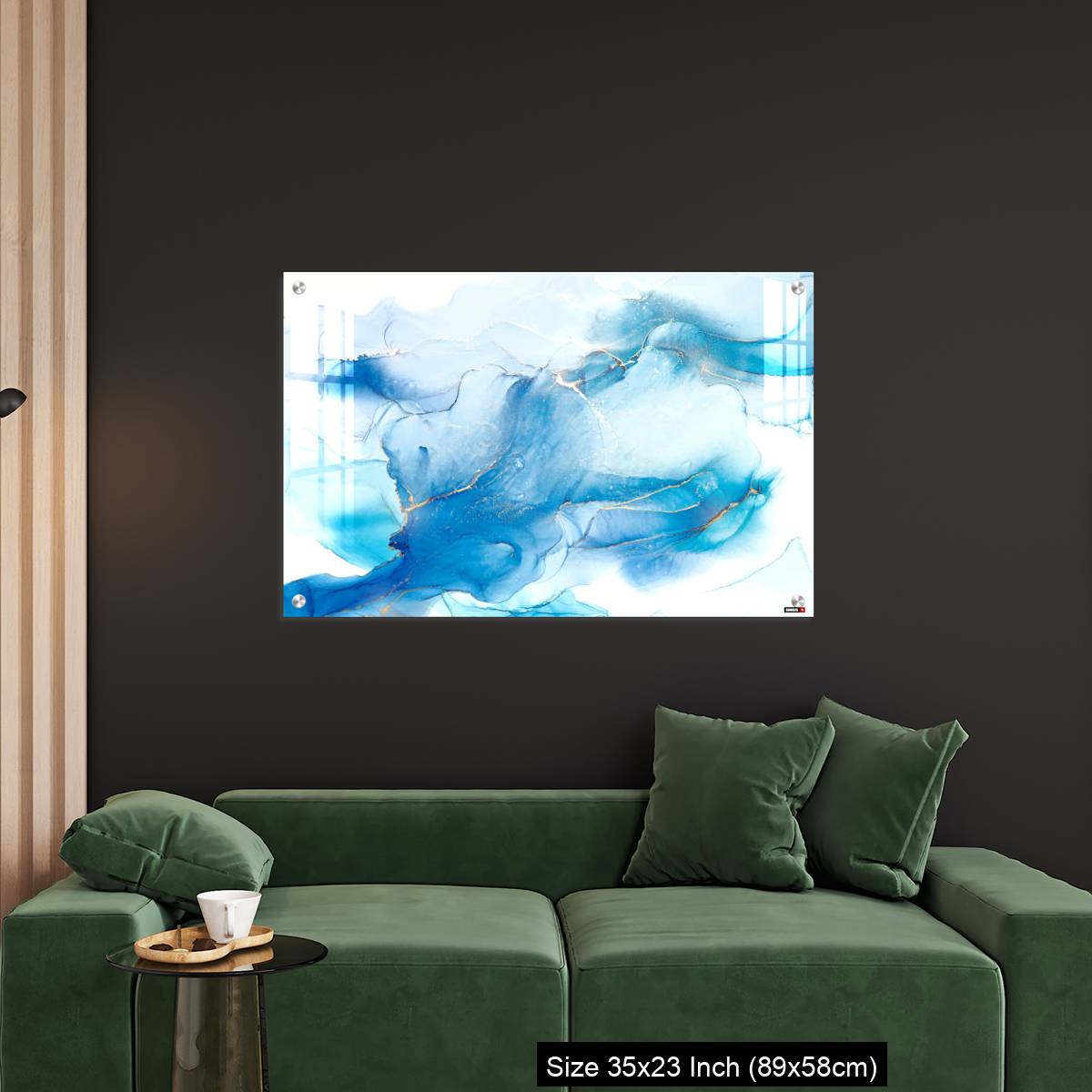 OMGs Acrylic Wall Decor – Cyan blue liquid watercolor background with golden stains - Image 11