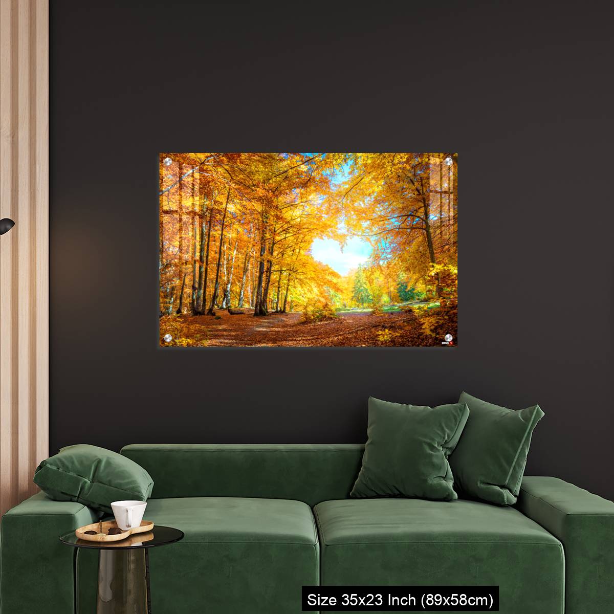 OMGs Acrylic Wall Decor – Heart of autumn - yellow orange trees in forest with heart shape, sunny weather, good day - Image 11