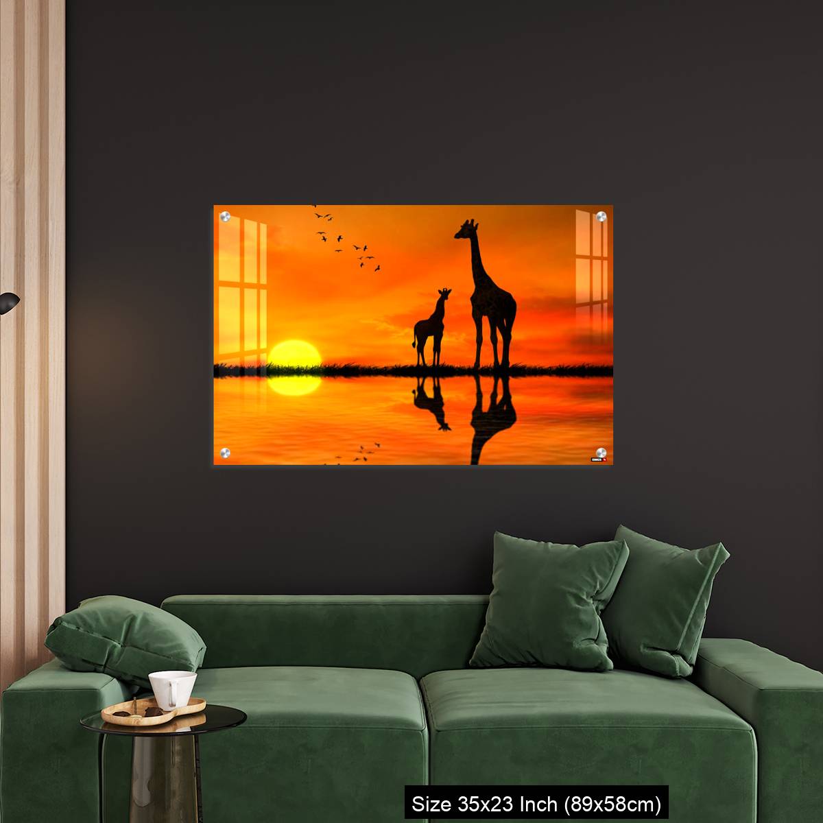 OMGs Acrylic Wall Decor – Silhouettes of two giraffes with reflection in lake water against African sunset - Image 11