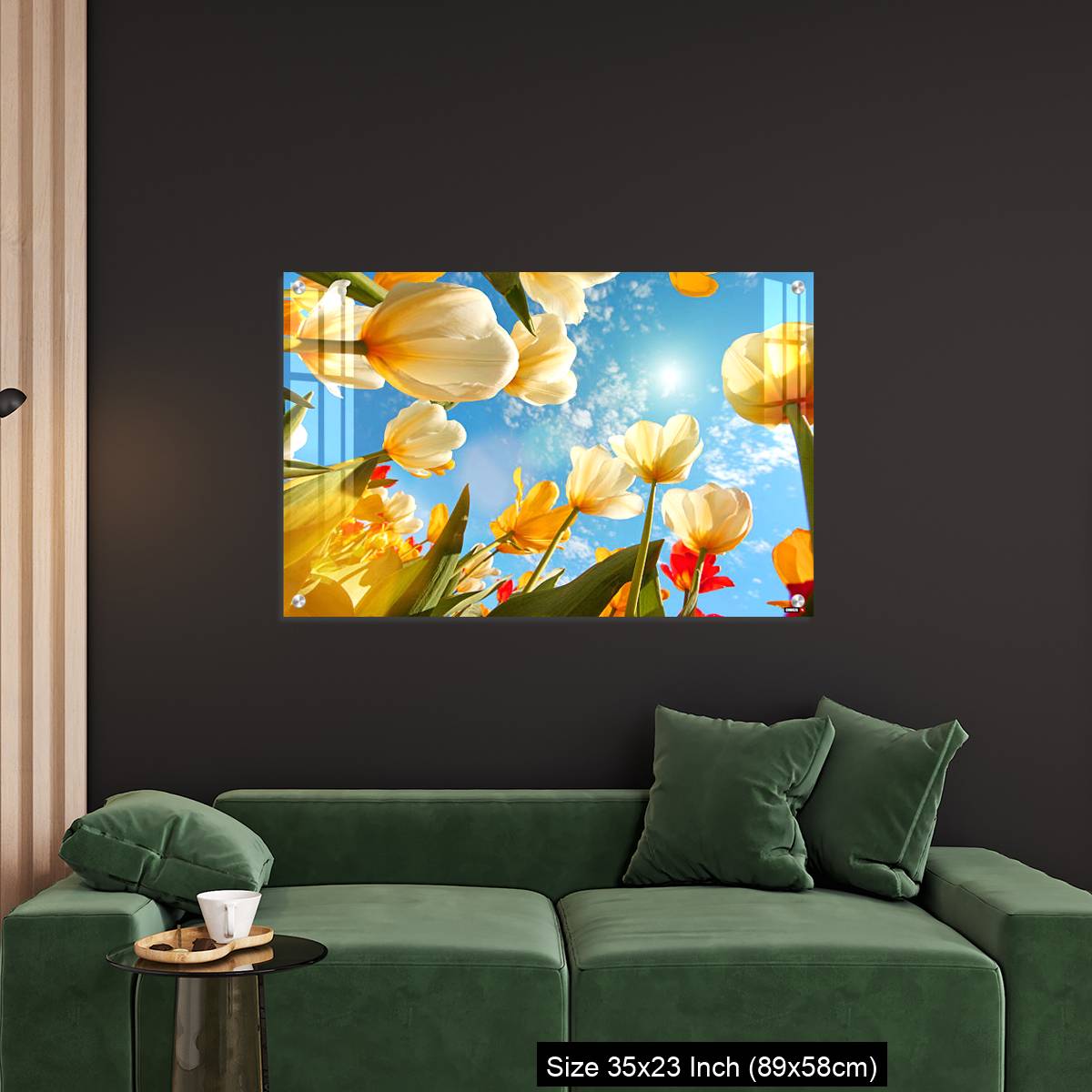 OMGs Acrylic Wall Decor – Summertime: sunny sky with colorful tulips flowers, looking up - Image 11