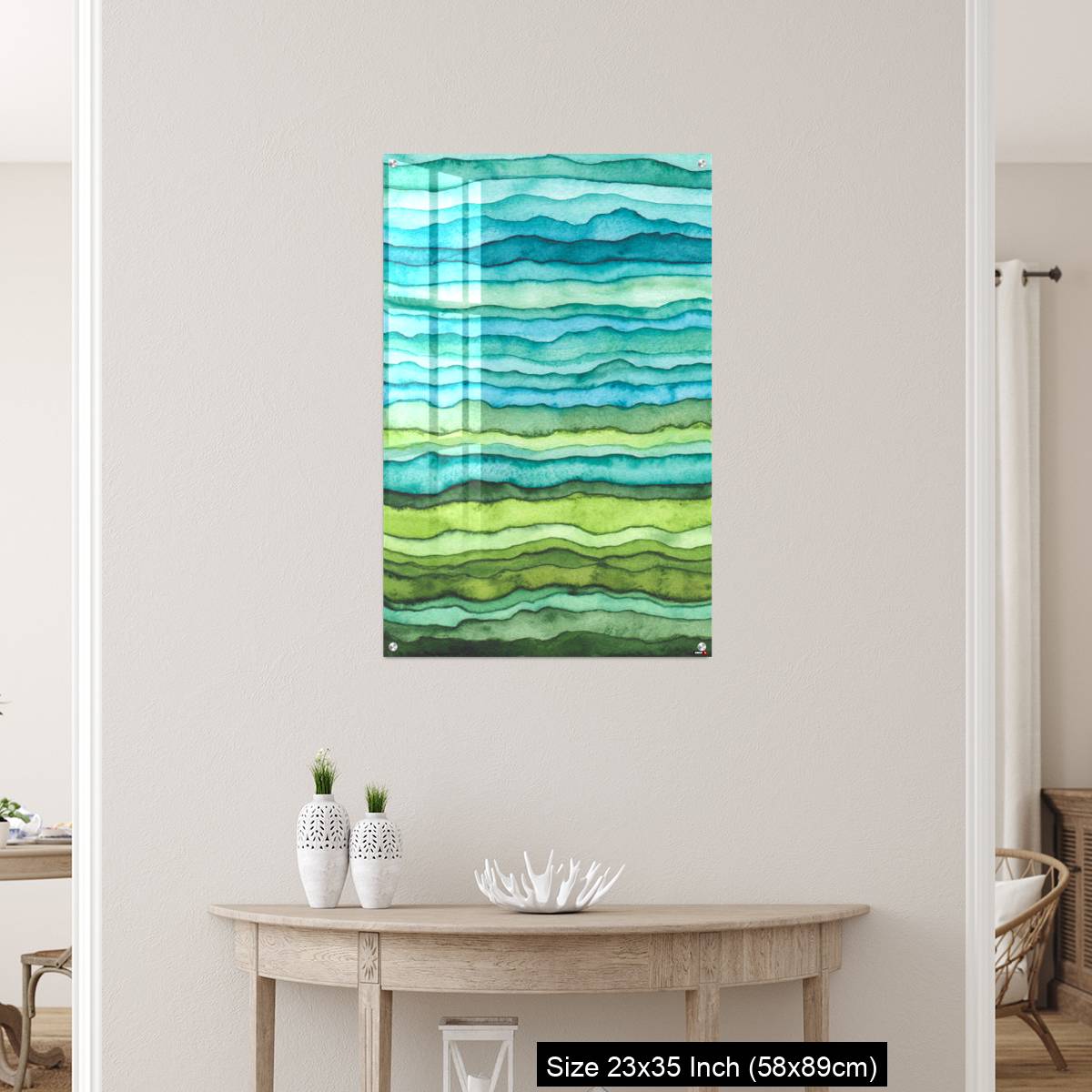 OMGs Acrylic Wall Decor – Blue and Green Waves. Hand Drawn Watercolor Background - Image 12
