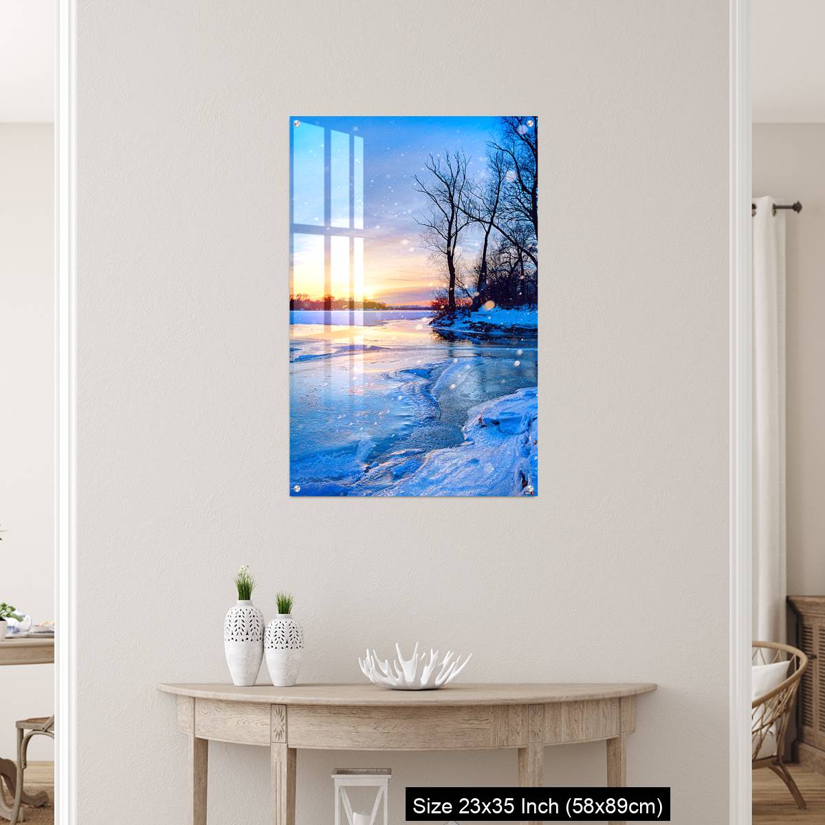OMGs Acrylic Wall Decor – winter landscape panorama; sunset on the frozen river - Image 12