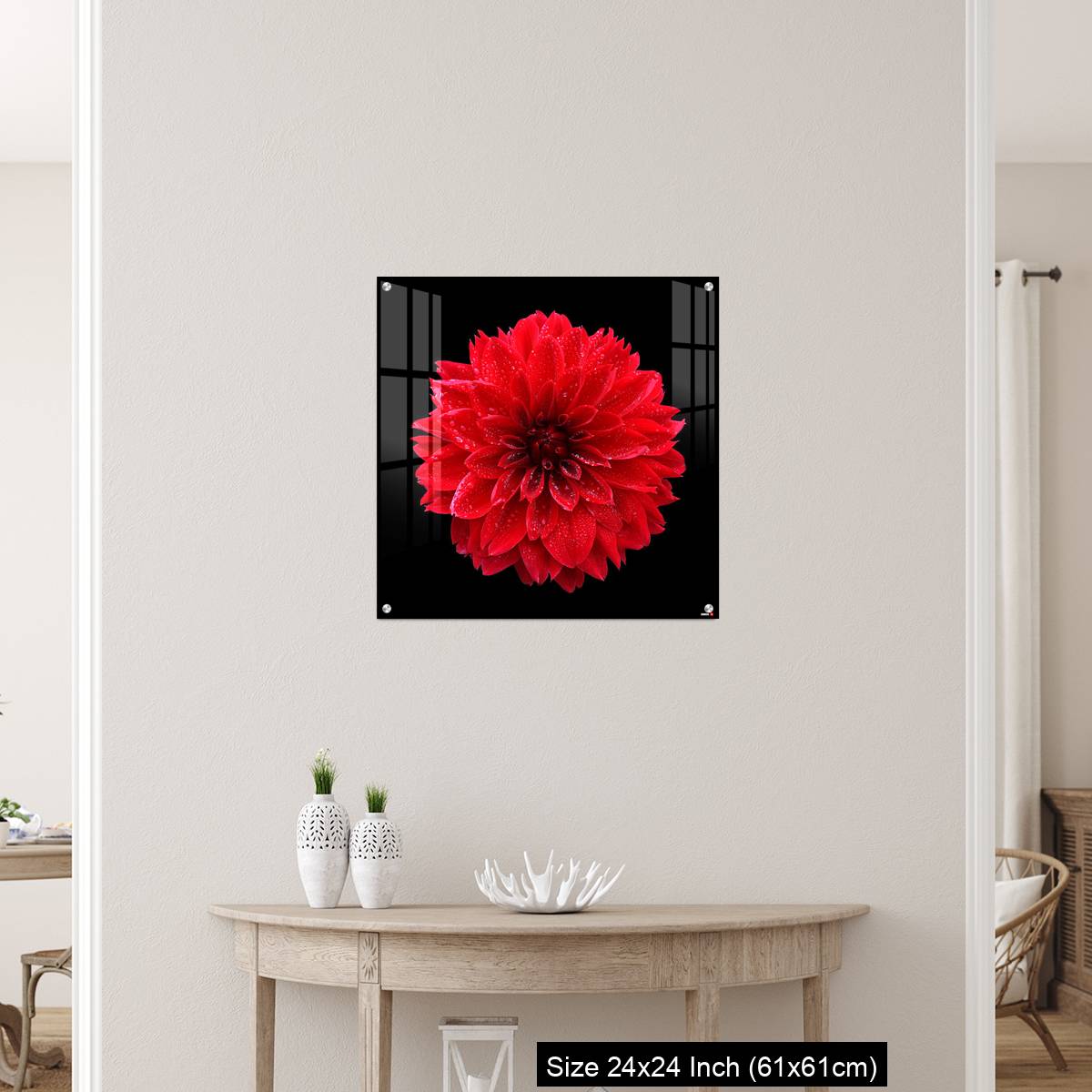 OMGs Acrylic Wall Decor – Red dahlia,like a ball of fire,on black background - Image 12