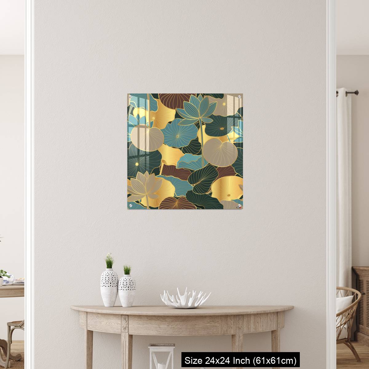 OMGs Acrylic Wall Decor – Seamless vector pattern with golden lotus leaves and flowers. - Image 12