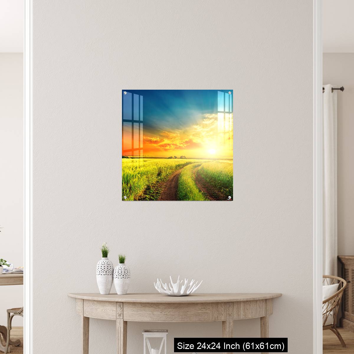 OMGs Acrylic Wall Decor – good sunset and road in green fields - Image 12