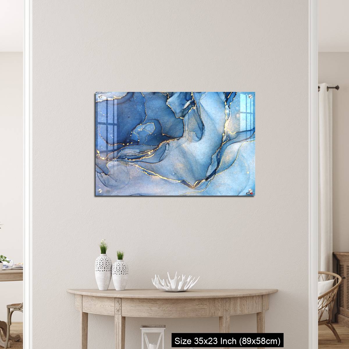 OMGs Acrylic Wall Decor – Abstract blue liquid watercolor background with golden stains - Image 12