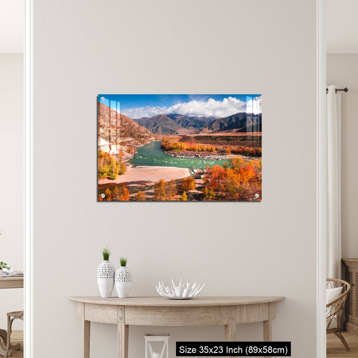 OMGs Acrylic Wall Decor – Autumn landscape of Katun river and mountains with yellow trees in Altai, Siberia, Russia. - Image 12