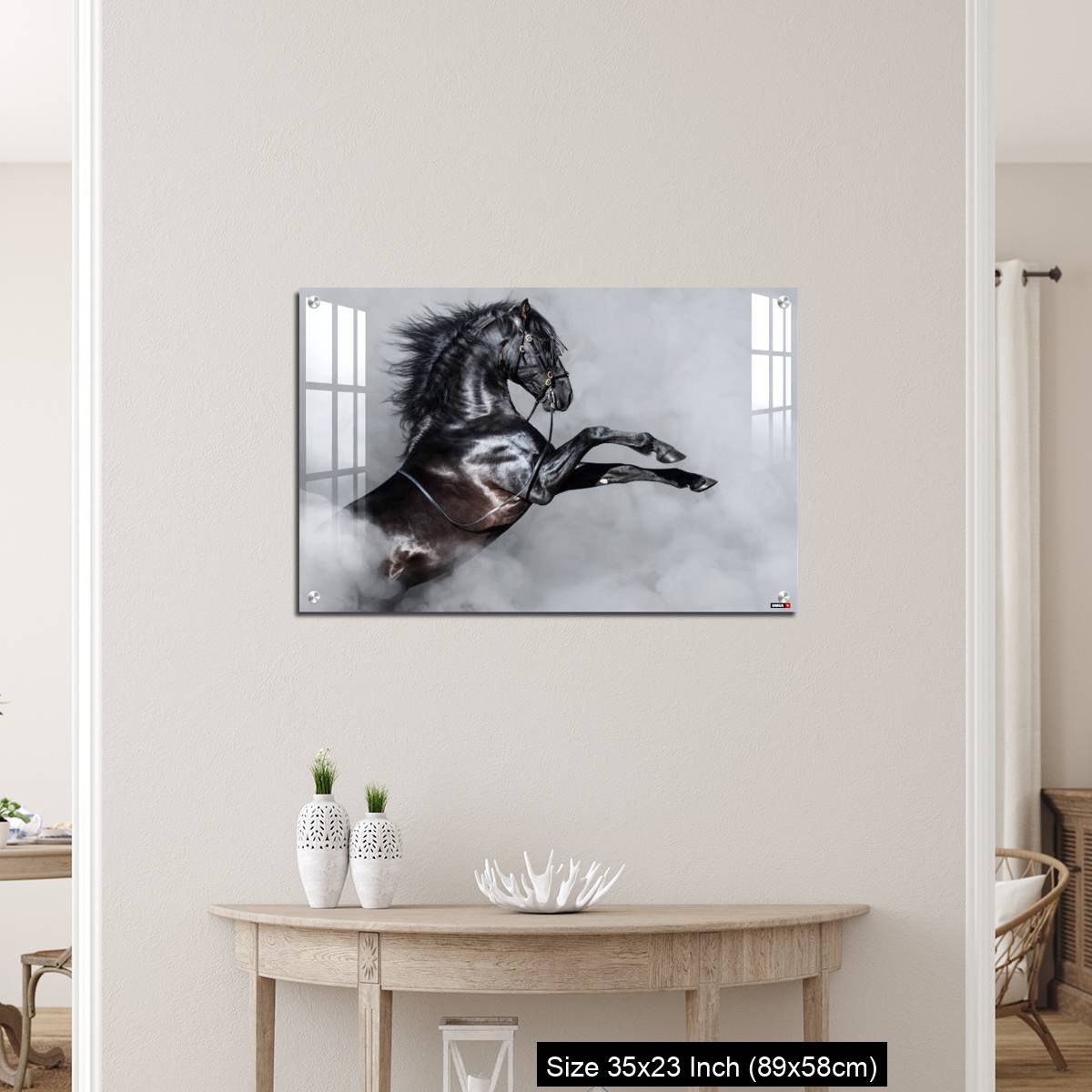 OMGs Acrylic Wall Decor – Black Andalusian horse rearing in smoke. - Image 12