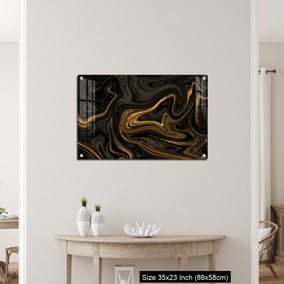 OMGs Acrylic Wall Decor – Black Golden Liquied Pattern Background With Design For Wall, Floor - Image 12