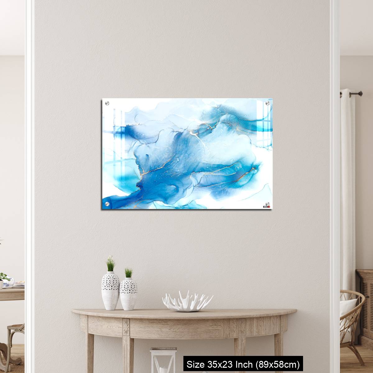 OMGs Acrylic Wall Decor – Cyan blue liquid watercolor background with golden stains - Image 12