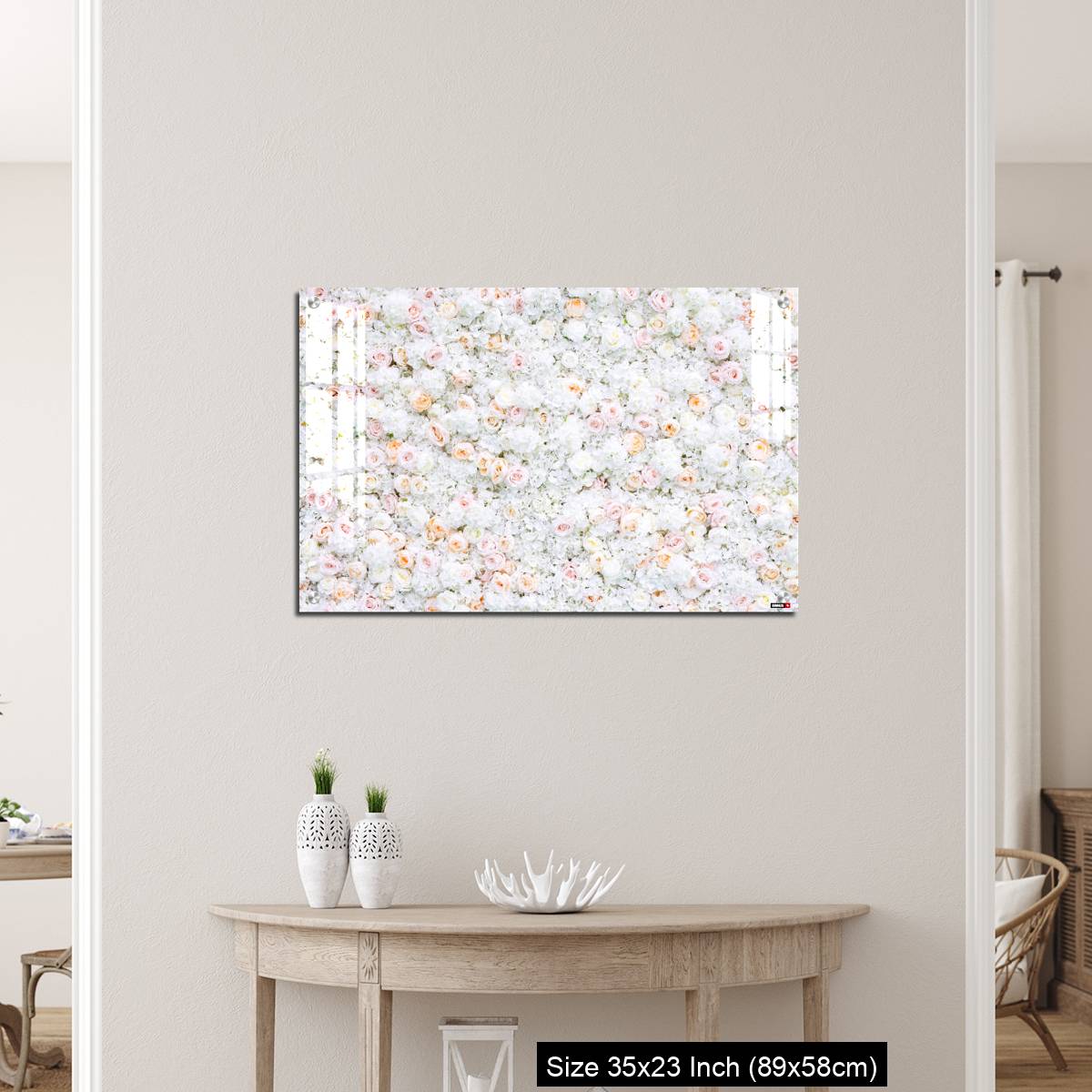 OMGs Acrylic Wall Decor – Flowers wall background with white and light orange roses. - Image 12