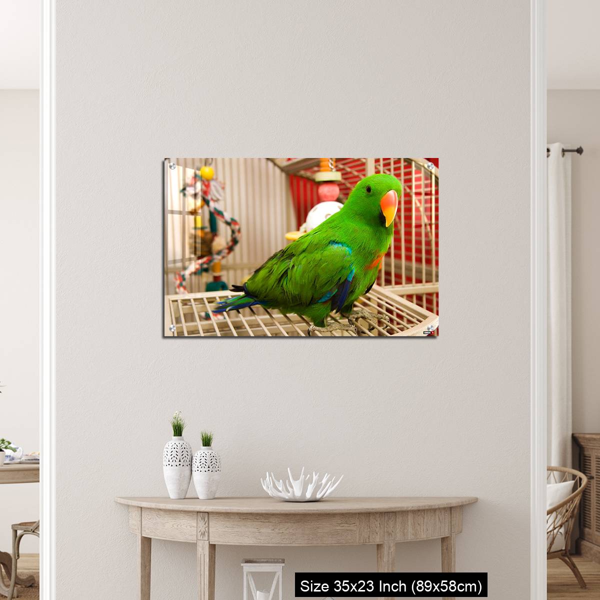OMGs Acrylic Wall Decor – Green parrot perched on the open door of its cage - Image 12