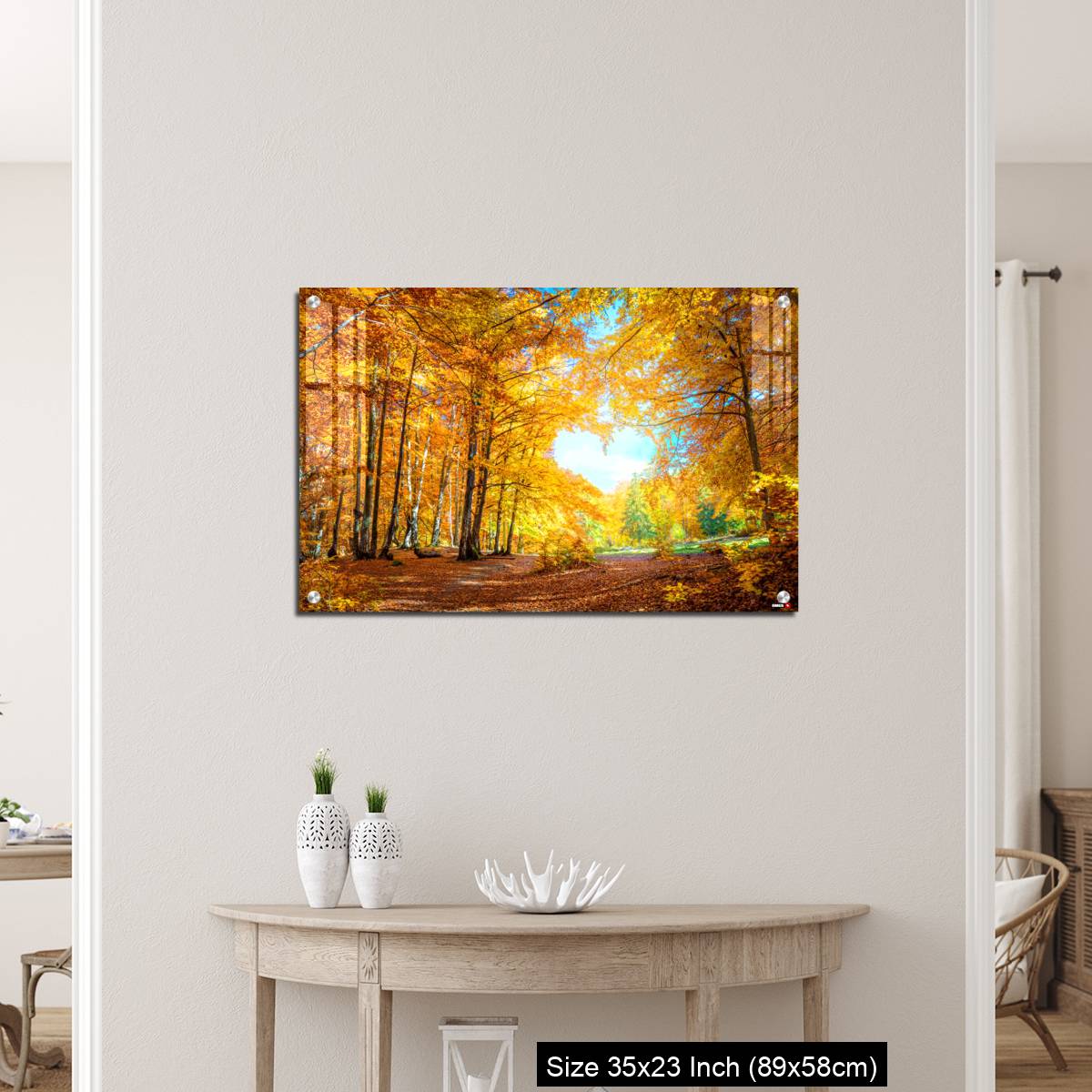 OMGs Acrylic Wall Decor – Heart of autumn - yellow orange trees in forest with heart shape, sunny weather, good day - Image 12