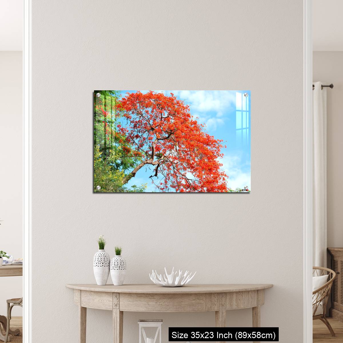 OMGs Acrylic Wall Decor – Gul Mohar tree in full bloom against a bright blue tropical sky in Mumbai, India. - Image 12